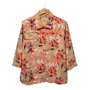 Breckenridge Jacket Womens Plus Size 2X Peach Floral Button Up Coastal Grandma